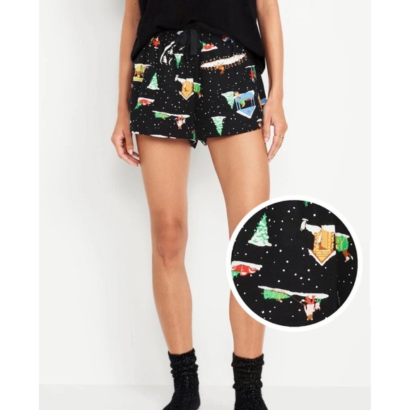 Old Navy Women's Flannel Pajama Boxer Short I Love Snow Black $17 Size M - Picture 1 of 2